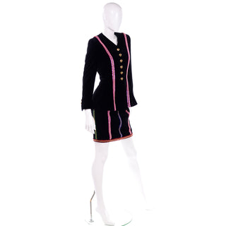 Vintage NWT Escada Margaretha Ley Beaded Black Velvet Evening Dress & Jacket w Sequins