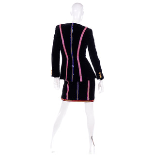 Vintage Deadstock Escada Margaretha Ley Beaded Black Velvet Evening Dress & Jacket w Sequins Suit