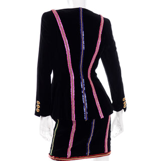 Deadstock Escada Margaretha Ley Beaded Black Velvet Evening Dress & Jacket w Sequins 1980s