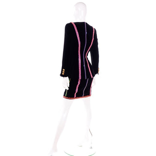 Deadstock Escada Margaretha Ley Beaded Black Velvet Evening Dress & Jacket w Sequins 2 pc suit