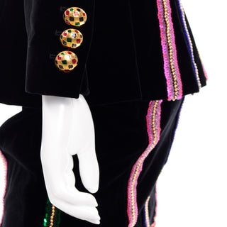 Deadstock Escada Margaretha Ley Beaded Black Velvet Evening Dress & Jacket w Sequins Beads