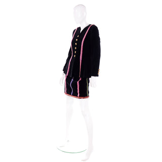 Deadstock Escada Margaretha Ley Beaded Black Velvet Evening Dress & Jacket w Sequins 2 Piece