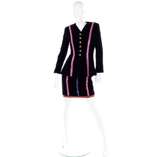 Vintage Deadstock Escada Margaretha Ley Beaded Black Velvet Evening Dress & Jacket w Sequins