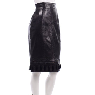 High Waisted Escada Margaretha Ley Black Leather Tassel Skirt Deadstock New W Tags