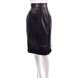 1980s Escada Margaretha Ley Black Leather Tassel Skirt Deadstock New W Tags