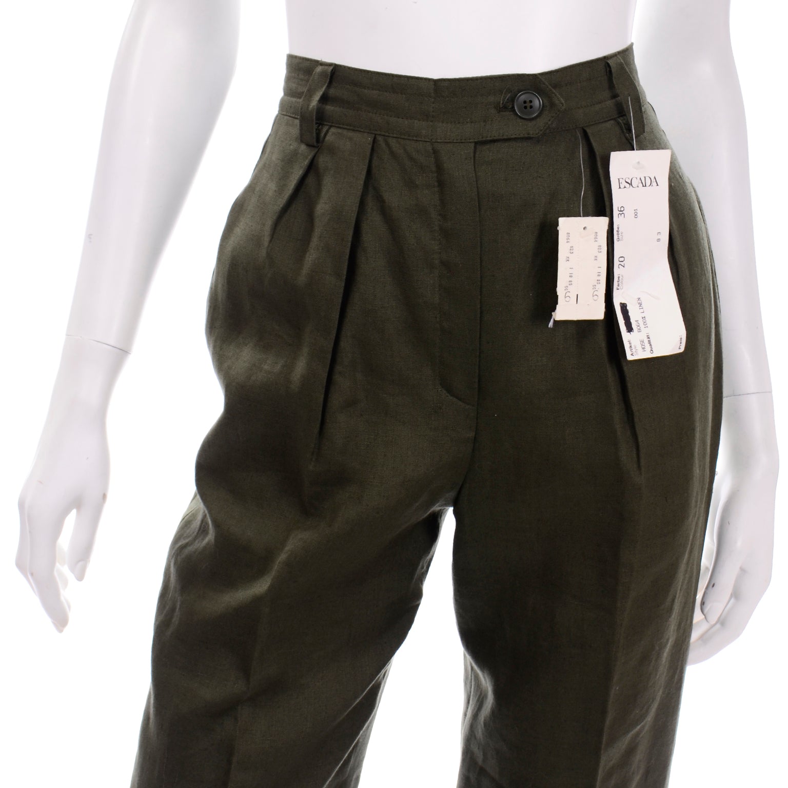 1980s Vintage Margaretha Ley Escada Green Linen Pants W Original