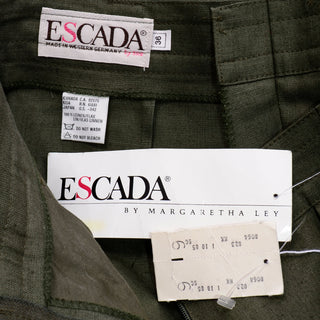 Escada Margaretha Ley Deadstock Green Linen vintage Trousers with tags 1980s
