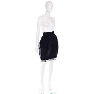 2000s Gianfranco Ferre Deadstock Vintage Black Crinkle Silk Evening Skirt 