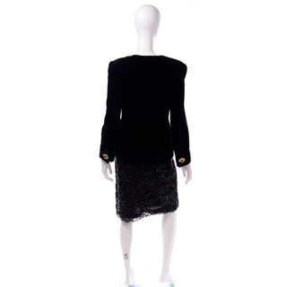 New with Tags Vintage Givenchy Couture Black Lace Velvet and Sequins Evening Skirt Suit
