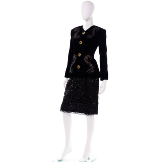 New Givenchy Couture Black Lace Velvet and Sequins Evening Skirt Suit with tags