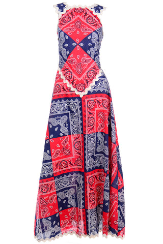Howard Wolf Vintage Red & Blue Bandana Patchwork Print Dress Deadstock w/ Tags