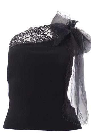 Deadstock Valentino Black Silk Lace One Shoulder Top