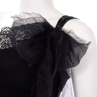 Deadstock Valentino Black Silk Lace One Shoulder Top With Bow
