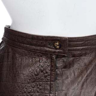 1990s Vintage Valentino Deadstock Alligator Embossed Leather Pencil Skirt button