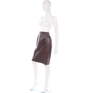 1990s Vintage Valentino Deadstock Alligator Embossed Leather Pencil Skirt with tags