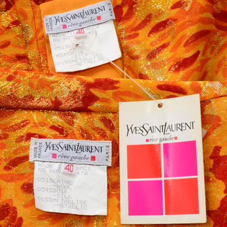1989 Yves Saint Laurent Orange Metallic Vintage Floral Runway Dress with original tags