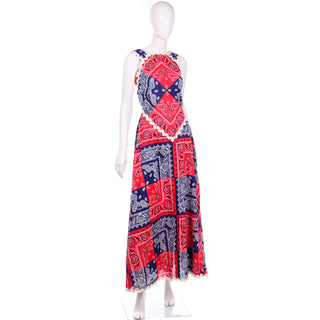 Howard Wolf Vintage Red & Blue Bandana Patchwork Print Maxi Dress Deadstock w/ Tags