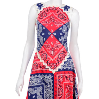 Howard Wolf Vintage Red & Blue Bandana Patchwork Print Dress Deadstock w/ Tags Maxi dress
