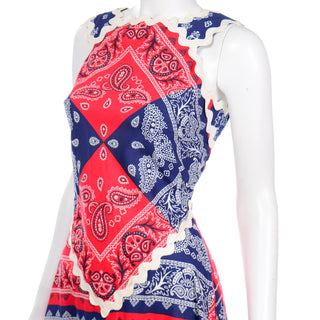 Howard Wolf Vintage Red & Blue Bandana Patchwork Print Dress Deadstock w/ Tags 1970sMaxi