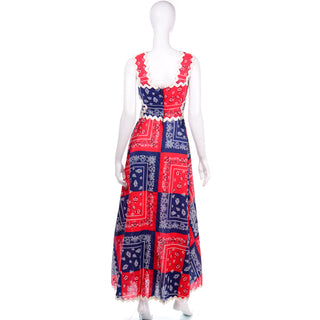 Howard Wolf Vintage Red & Blue Bandana Patchwork Print Dress Deadstock w/ Tags Apron Style