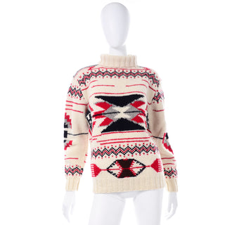 Ralph Lauren Vintage Wool Sweater Deadstock With Original Tag Attached Red Black and Cream