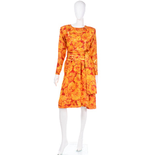 Vintage 1989 Yves Saint Laurent Orange Metallic Floral Runway Dress
