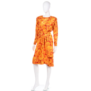 1989 Yves Saint Laurent Orange Metallic Vintage Floral Runway Dress YSL Collection