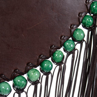 Denise Razzouk Brown Leather Handbag With Fringe & Marbled Green Beads