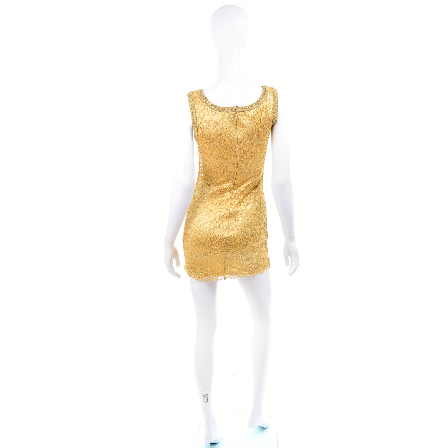 1990's Gold Stretch Lace Vintage Bodycon Mini Tank Dress 2/4 Modig 1990's Gold Stretch Lace Vintage Bodycon Mini Tank Dress 2/4 Modig