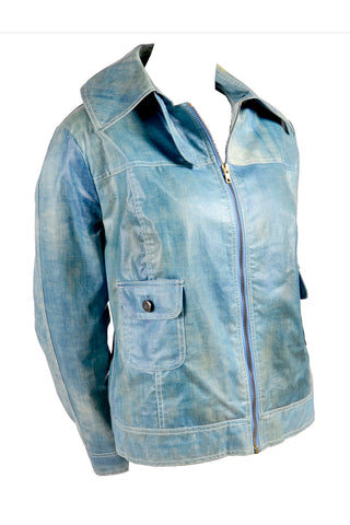Plastic Coated Denim Vintage Bomber Jacket