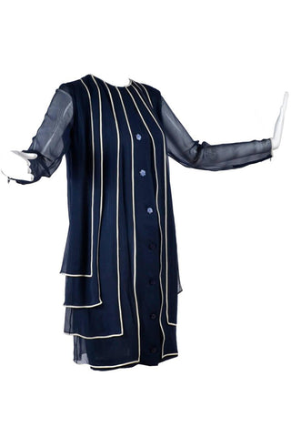 Layered silk chiffon vintage navy blue dress