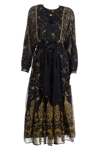 Diane Freis Vintage Black & Gold Glitter Evening Dress