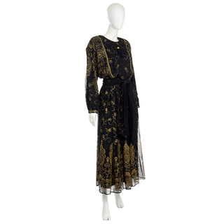 Diane Freis Vintage Black & Gold Glitter shimmering Evening Dress 
