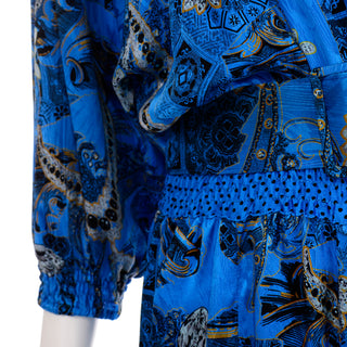 Vintage 1980s Diane Freis Blue Silk Paisley Print Dress & belt