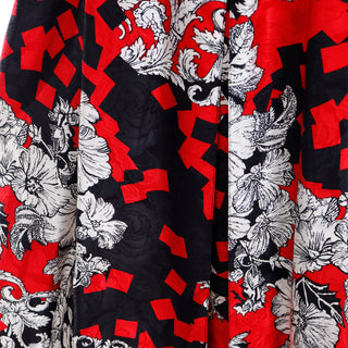 1980s Diane Freis Black Red & White Baroque Print Silk Vintage Dress squares