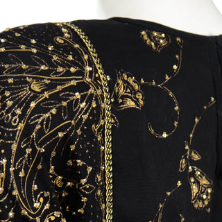 1980s Diane Freis Vintage Black & Gold Glitter and gold braid Evening Dress 
