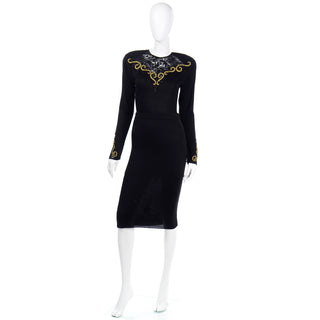  Diane Freis Black 2 Piece Vintage Dress W Lace & Gold Bead Embroidery