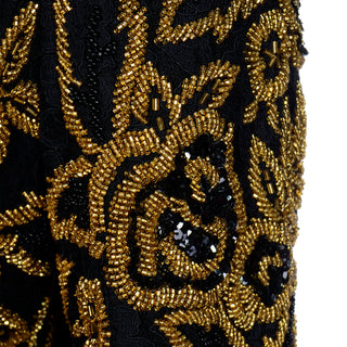 Diane Freis Vintage Gold Heavily Beaded Embroidered Black Jacket Open front silk