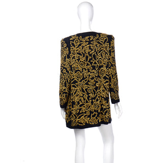 Diane Freis Vintage Gold Heavily Beaded Gold Embroidered Black silk Jacket
