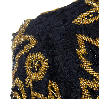 Silk Diane Freis Vintage Gold Heavily Beaded Embroidered Black Jacket