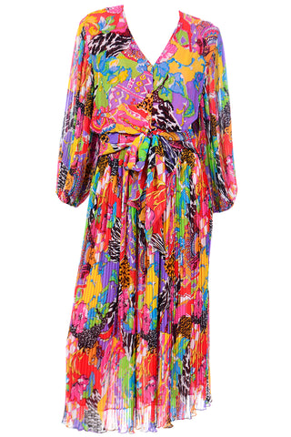 1980s Diane Freis Vintage Beaded Two Piece Colorful Dress - Modig