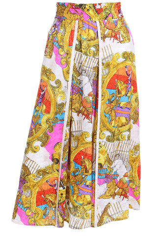 1980s Diane Freis Vintage Silk Circus Novelty Print Skirt