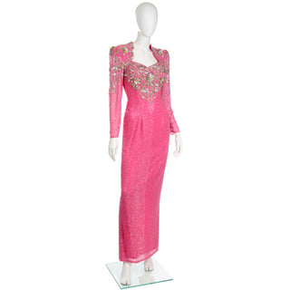 Diane Freis Pink Evening Dress Beaded Vintage Gown open back