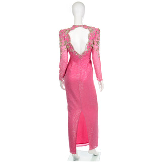 80s Diane Freis Pink Evening Dress Beaded Vintage Gown