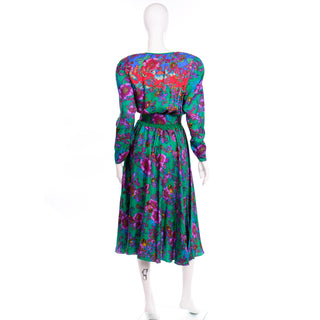 1980s Diane Freis Colorful Floral Silk Vintage Dress one size