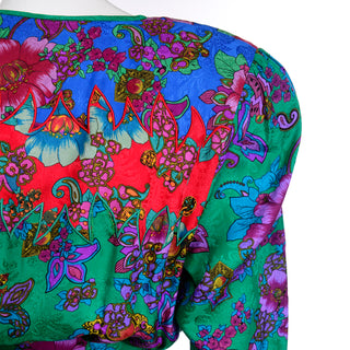 1980s Diane Freis Colorful Floral Silk Vintage Dress 80s