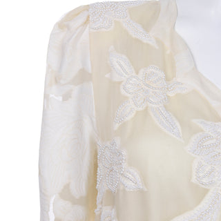 Vintage Diane Fries Creamy Ivory Silk Beaded Dress W Scarf or Sash Beading