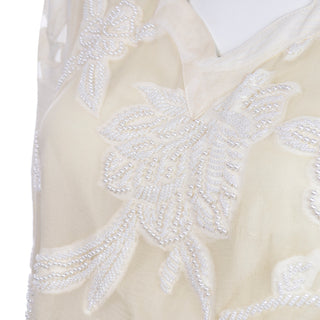 Vintage Diane Fries Creamy Ivory Silk Beaded Dress W Scarf or Sash Rare 