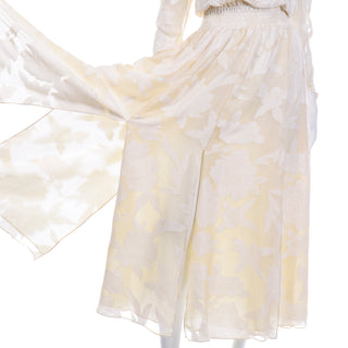 Vintage Diane Fries Creamy Ivory Silk Beaded Dress W Scarf or Sash tonal