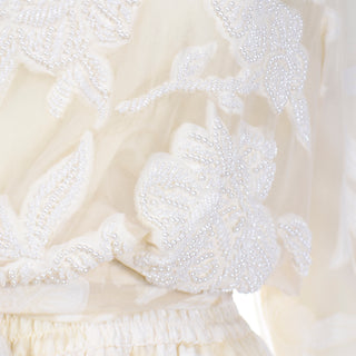 Vintage Diane Fries Creamy Ivory Silk Beaded Dress W Scarf or Sash Beautiful 
